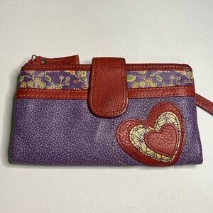 Fossil multi colored leather wallet with heart & flowers